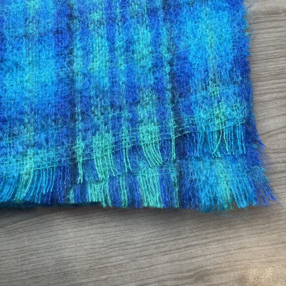 Gibson & Lumgair-Made In Scotland-Mohair Wool Scarf Plaid Teal-Green 62” X 9.5” - Picture 6 of 6